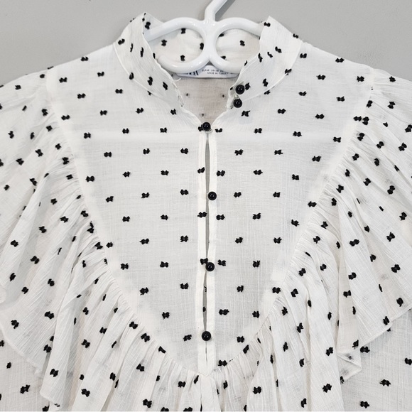 Zara Swiss Dot Ruffled Blouse Sz. Medium *BLOGGER FAVOURITE* - Picture 4 of 9